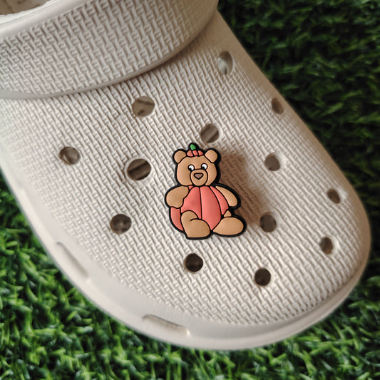 Cute Bartholomew Bear in a Pumpkin Croc Charm