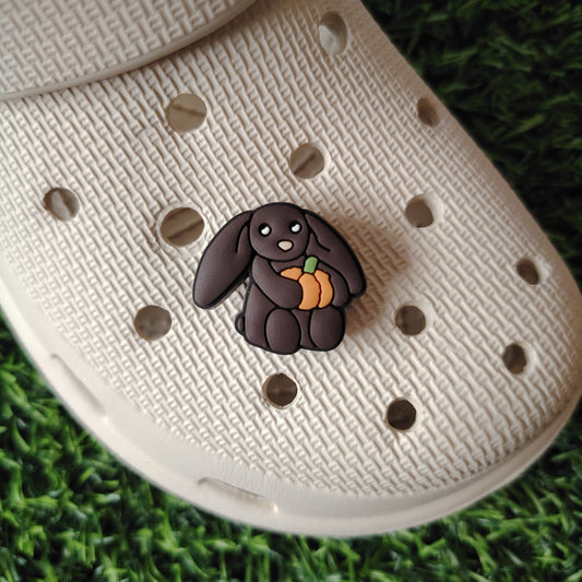 Cute Black Bunny with Pumpkin Croc Charm