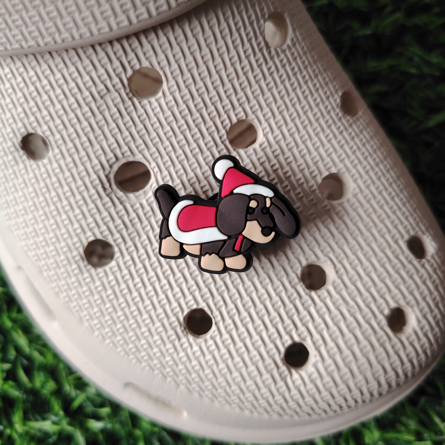 Cute sausage dog with Santa hat Croc Charm