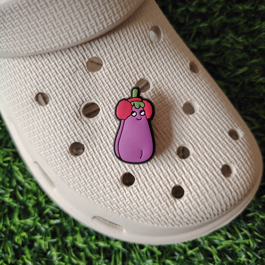 Cute Aubergine wearing ear muffs Croc Charm